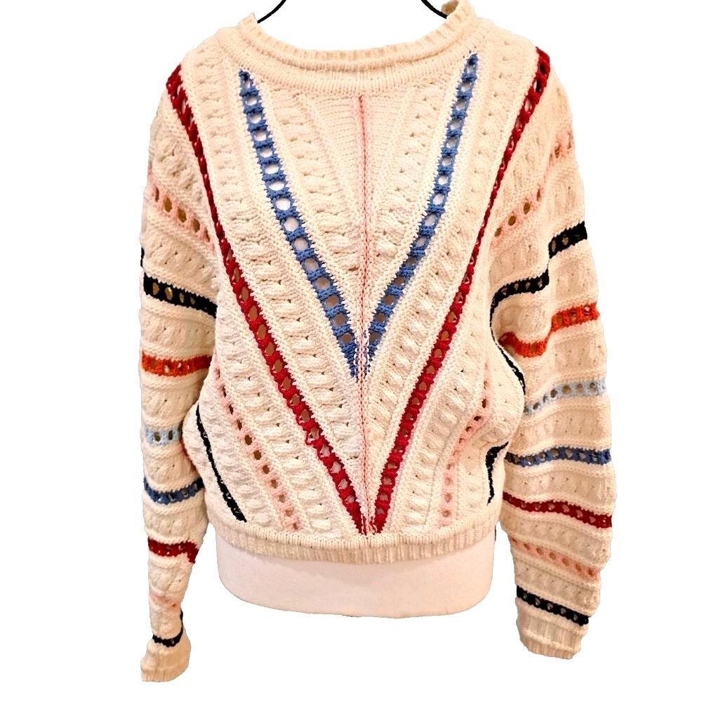 Chevron Crochet Knit Sweater Dear John Womens Small Cream Striped Pullover Crop